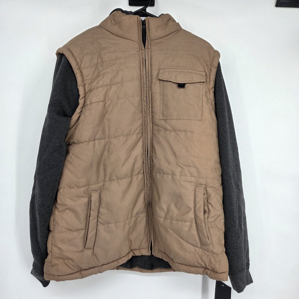 NWT Machine Brand Men's Hybrid Jacket Large Brown Gray Hooded Y2K Grunge